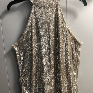 Cable & Gauge Sequins Silver Halter Top size M